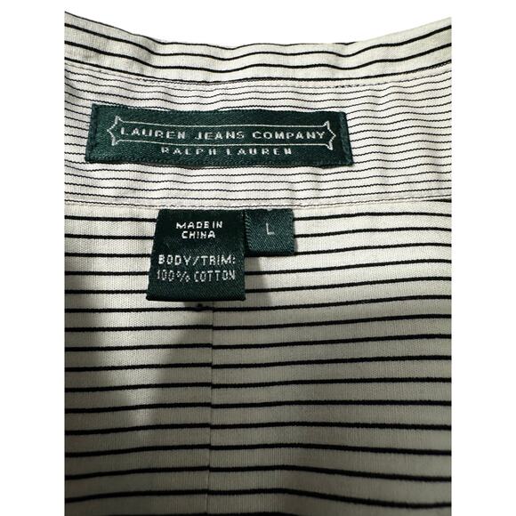 Ralph Lauren Striped Tuxedo Shirt Women’s L White and Black Cotton Button Front - Picture 6 of 8